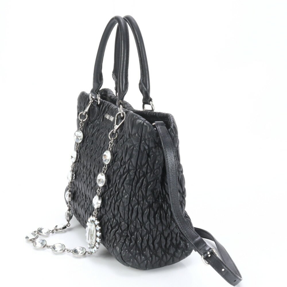 MIU MIU Matelasse Nappa Crystal Leather Shoulder Bag Black - Picture 5 of 15